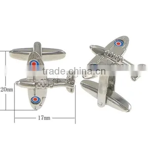 Brass Cufflinks, Airplane, Platinum Color Plated thumbnail-1