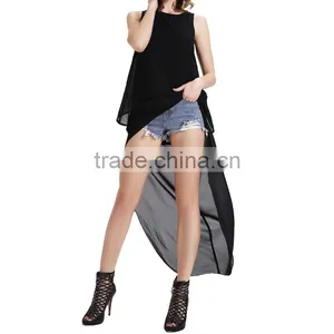 New Fashion Women Sleeveless Blouses False Two Piece Short Front Long thumbnail-2