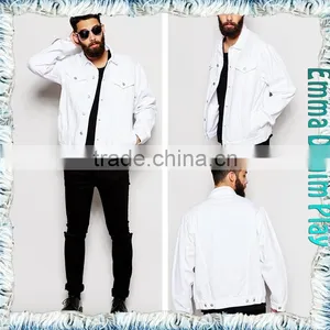 Pure White Washed Windbreaker 4 Pockets Man's Long Denim Jackets thumbnail-5