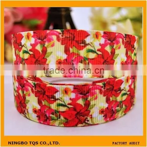 DIY Material High Quality Polyester Flower Printed Grosgrain Ribbon thumbnail-1