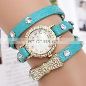 Hot Sell High Quality Rhinestone Bowknot Genuine Cow Leather Retro Watch Vintage Women Dress Watch thumbnail-2