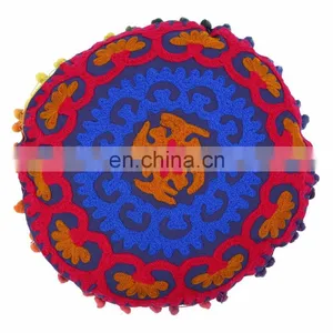 Indian Suzani Cushion Cover Cotton Ethnic Embroidered Pillows Decorative Home Decor thumbnail-1