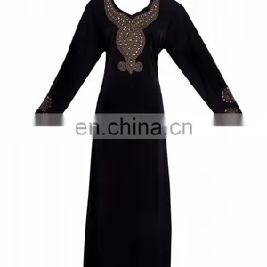 Black Color Lycra Burkha With Golden Diamond Stone Work / New Arrival in Islamic Style Abaya (dubai Abaya 2017) thumbnail-1