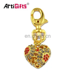 Wholesale Promotion Custom Metal Pendant 3D Gold Heart Keyring With Rhinestone thumbnail-1
