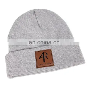 Custom Wholesale Cotton Beanie Winter Hats With Leather Patch thumbnail-2