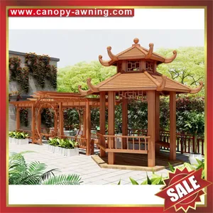 Outdoor Hotel Villa Park Garden Wood Look Style Aluminum Metal Gazebo Pavilion Pagoda Gloriette thumbnail-5