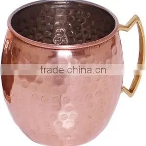 Hammered Copper Lemon Water Cup With Brass Handle, Copper Moscow Mule Mug thumbnail-2