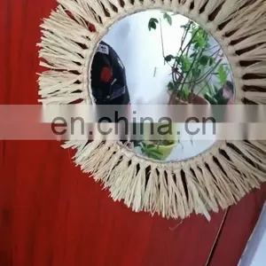 OEM Home Decoration Raffia Grass Lafite Grass Mirror Wall Hanging thumbnail-3
