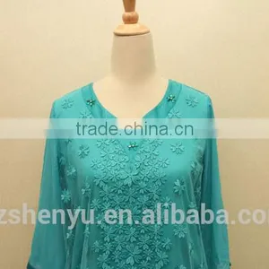 2015 Turkish Fashion Beaded Half Sleeve V-neck Front Covered With Mesh thumbnail-1