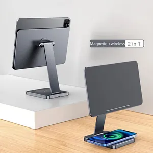 2022 Aluminum Desktop Lazy Magnetic Tablet Display Stand for IPad Pro 12.9 10.9 11 Inch With Wireless Charging Magnet Holder thumbnail-3
