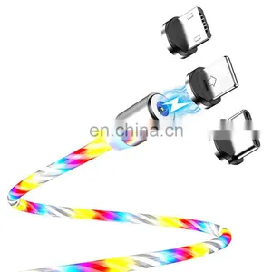 Wholesale 3 in 1 USB LED Flowing Light Magnetic Charging Cable For Phone Android Type C Ios thumbnail-1