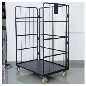 Supermarket Cargo Storage Steel Zinc Wire Mesh Roll Cage Container Pallet Trolley thumbnail-3