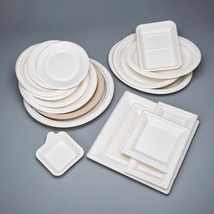 Original Wheat Straw Pulp Biodegradable Square Plate 20cm Partitioned Party Serving Tray thumbnail-1