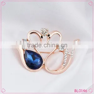 2015 Popular Crystal Animal Swan Brooch Double White Swan Lovely Brooch thumbnail-1