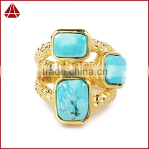 Three Stone Turquoise Ring Size:6~8 thumbnail-1