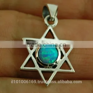 Small, Opal Star of David Sterling Silver Pendant, P402 thumbnail-4