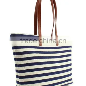 Wholesale High Quality Fashion Simple Woman Stripe Canvas Tote Bag thumbnail-4