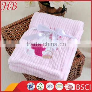 Embroidered Coral Fleece Baby Blanket With Rib thumbnail-2