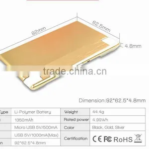 1350mAh Fancy Credit Card Power Bank Built in Cable thumbnail-1