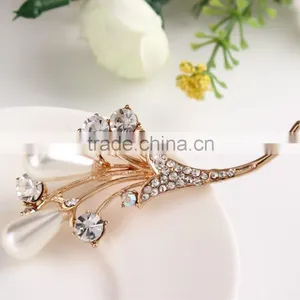 Bouquent Rhinestone Brooch Pins,New Product Flower Pearl Rhinestone Brooch For Dress thumbnail-4
