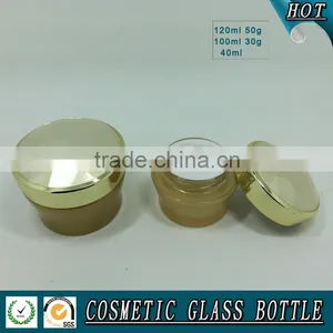 Luxury Golden Coloured Cosmetic Glass Lotion Bottle and Cosmetic Cream Jar thumbnail-6