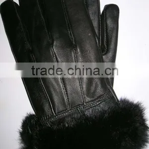 Rabbit Fur Cuff Lady Real Genuine Leather Gloves LG-06 thumbnail-3