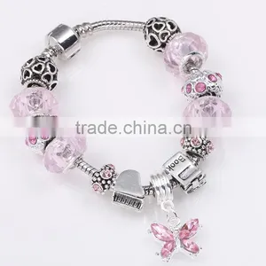 2016 European Beads Bracelet With Butterfly Dangles Heart Beads thumbnail-1