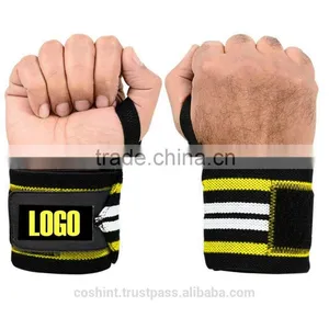 Black Wrist Wraps In Black Ground, White & Yellow Strips Ci-2503-27 thumbnail-1