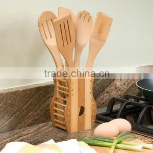 Cute Set Of 6 Bamboo Cooking Utensil With Holder Baking Bamboo Kitchen Tools thumbnail-1