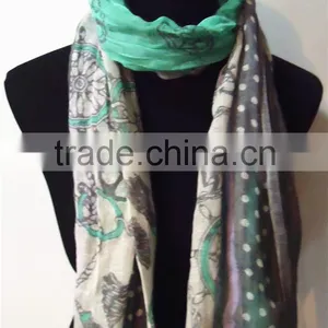Anchor and Rudder Printed Cotton/ Linen Blending Scarf thumbnail-1