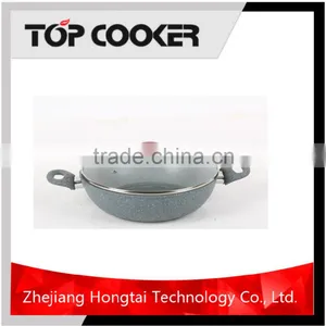 Forged Aluminum Chinese Marble Coating Wok Pan With Lid thumbnail-1
