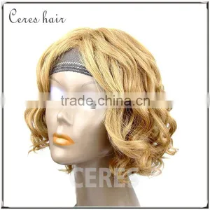 Human Hair+futura Fiber Blonde Wigs Short Curly Machine Made Blend Material Wig thumbnail-3