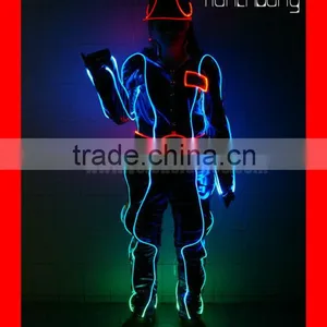 Wireless DMX512 Fiber Optic Tron Dance Costume With Hat, LED Color Change Clothes for Hip Pop Dance thumbnail-1