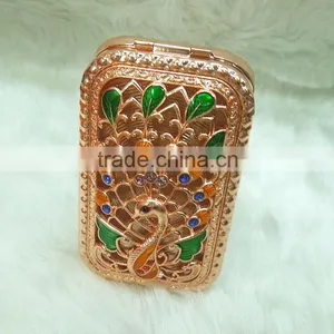 Rose Red Peafowl Pocket Mirror With Rhinestone thumbnail-1