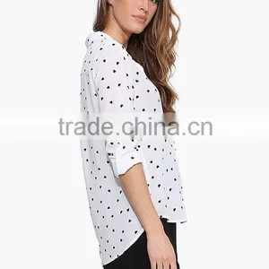 Womens V-neck Short Sleeve Casual Heart Print Tops Blouse thumbnail-2