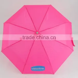 Brilliant Pink Color Umbrella 3 Folding Umbrella Printing Logo thumbnail-2