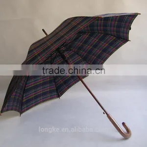 Wooden Umbrella Simple and Elegant Checked Design Wood Umbrella Pole thumbnail-3