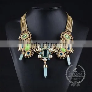 High Quality Vintage Style Crystal Imitation Pearl Chunky Statement Necklace Tin Alloy Fashion Women Pendant Necklace 6390083 thumbnail-3