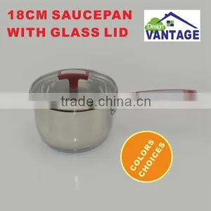 18cm Saucepan With Lid Stainless Steel Cookware in Red Color Silicon Handle and Knob Design thumbnail-1