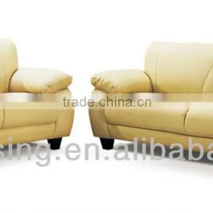 Soft Yellow Leather Sofa Set thumbnail-1