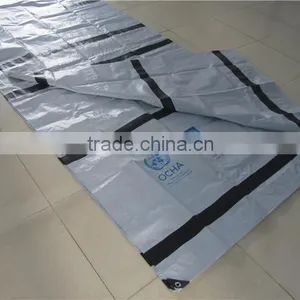Covering Refugee Tarpaulin, High Tensile Relif Tent Tarpaulin, Black Stripe Reinforced Tarpaulin thumbnail-1