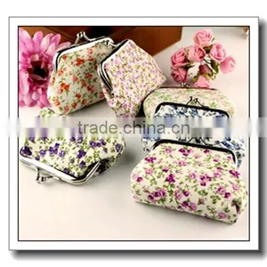 Fresh Flower Print Cotton Fabric Metal Button Coin Wallet,pocket Wallet for Ladies thumbnail-1