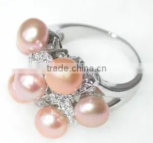 Pink Round Fashion Lady Tahitian Pearl Ring With Diamond thumbnail-2