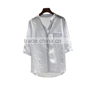 GZY White Linen Fabric for Shirt Long Sleeve Stock Export China 2017 Wholesal Guangzhou Comfortable and Causal Model thumbnail-5