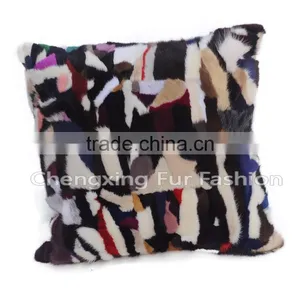 CX-D-81 Home Decoration Pillow Patchwork Mink Fur Cushion & Pillow Cover thumbnail-1