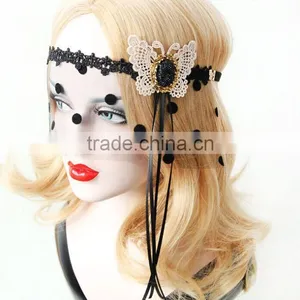 Sexy Lady Black Hollow Lace Mask,Dot Tulle Veil,Lace Flower Headband thumbnail-5