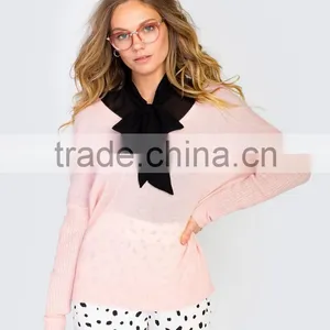 Women Pink Cashmere Pullover Sweater 2016 thumbnail-1