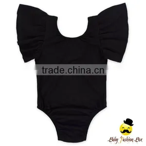 Summer Plain White Kids Flutter Sleeve Ruffle Design Infant Soft Cotton Baby Girl One Piece Blank Bodysuit Jumpsuit Petti Romper thumbnail-3