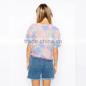 Fashional Flower Print Women's Tshirt Custom Printed Tshirts thumbnail-2