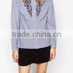 Runwaylover EY2360B Women Embroidery Blouses Floral Vintage Loose Office Linen Tops Ladies Shirts thumbnail-1